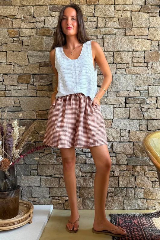 Arbi Gingham Short Hazelnut